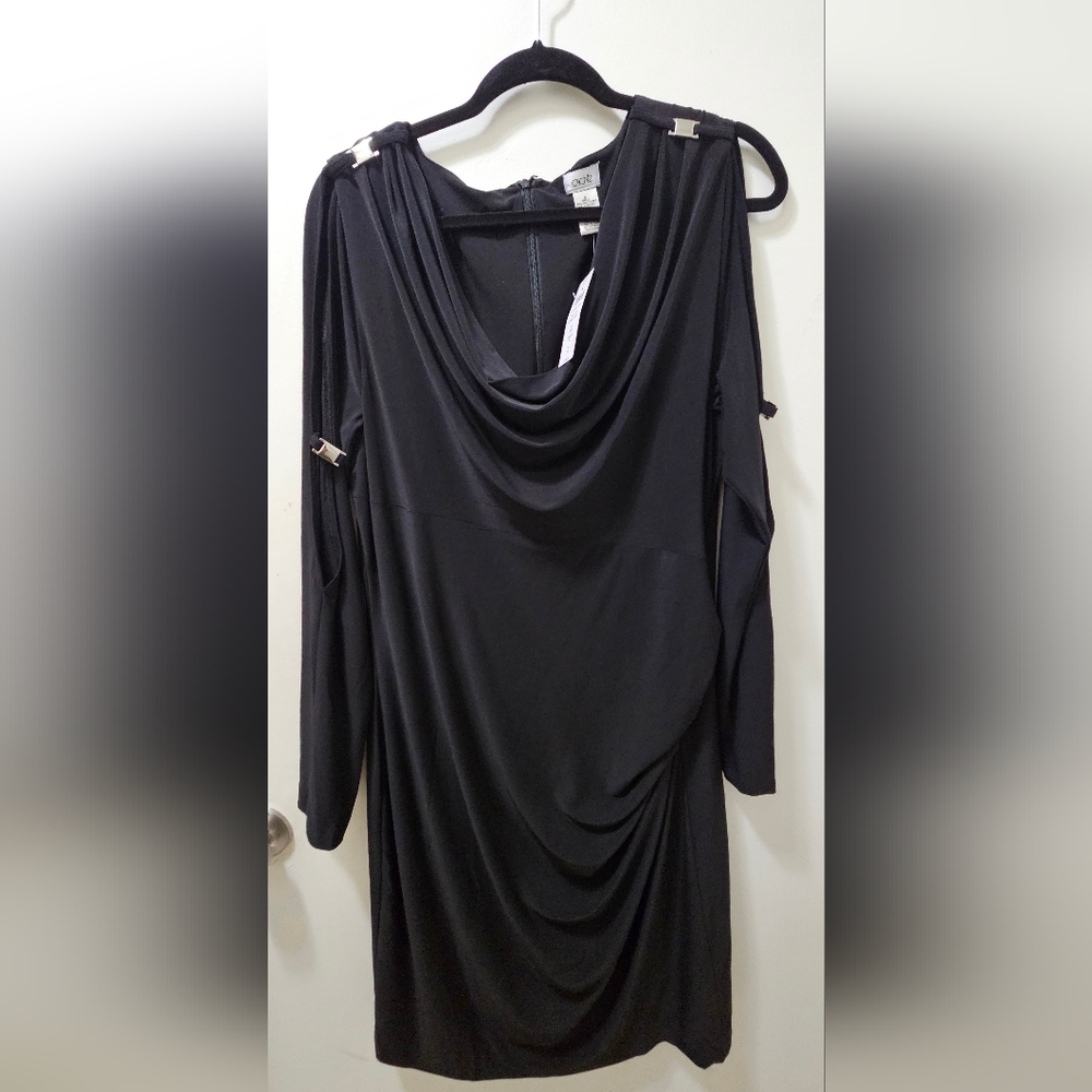 Cache Cowl Neck With Metal Accents Peek A Boo Sleeve Dress XL